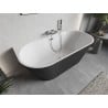 Mexen Oris freistehende wandstehende geriffelte Badewanne 150 x 75 cm, weiß/grau, Überlauf chrom - 52871507562-01