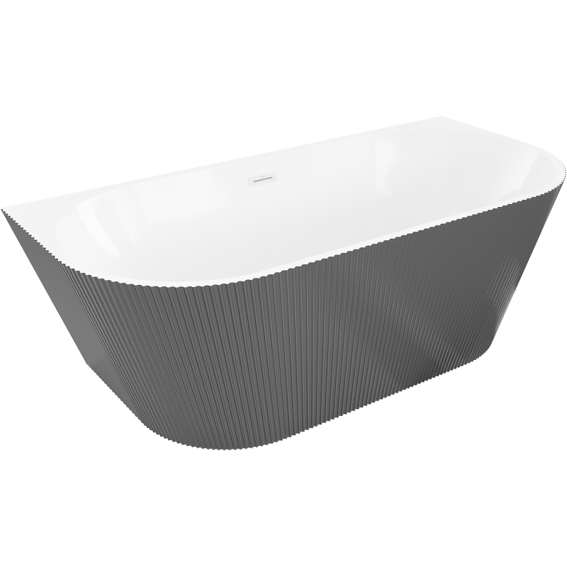 Mexen Oris freistehende Wanne, geriffelt 150 x 75 cm, weiß/grau, Überlauf weiß- 52871507562-20