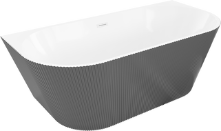 Mexen Oris vasca da bagno indipendente a parete con scanalature 150 x 75 cm, bianca/grigia, troppopieno bianco- 52871507562-20