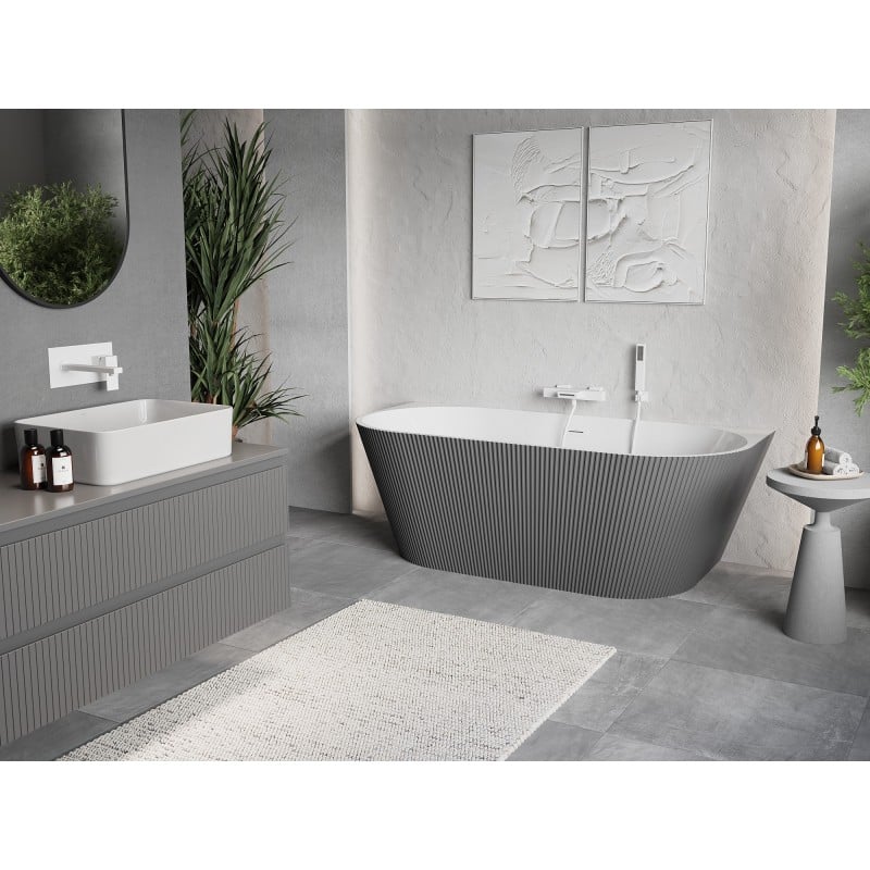 Mexen Oris freestanding ribbed bath 150 x 75 cm, white/grey, white overflow - 52871507562-20