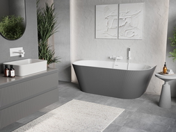 Mexen Oris freistehende Wanne, geriffelt 150 x 75 cm, weiß/grau, Überlauf weiß- 52871507562-20