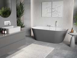 Mexen Oris vrijstaand bad met geribbeld oppervlak 150 x 75 cm, wit/grijs, witte overloop - 52871507562-20