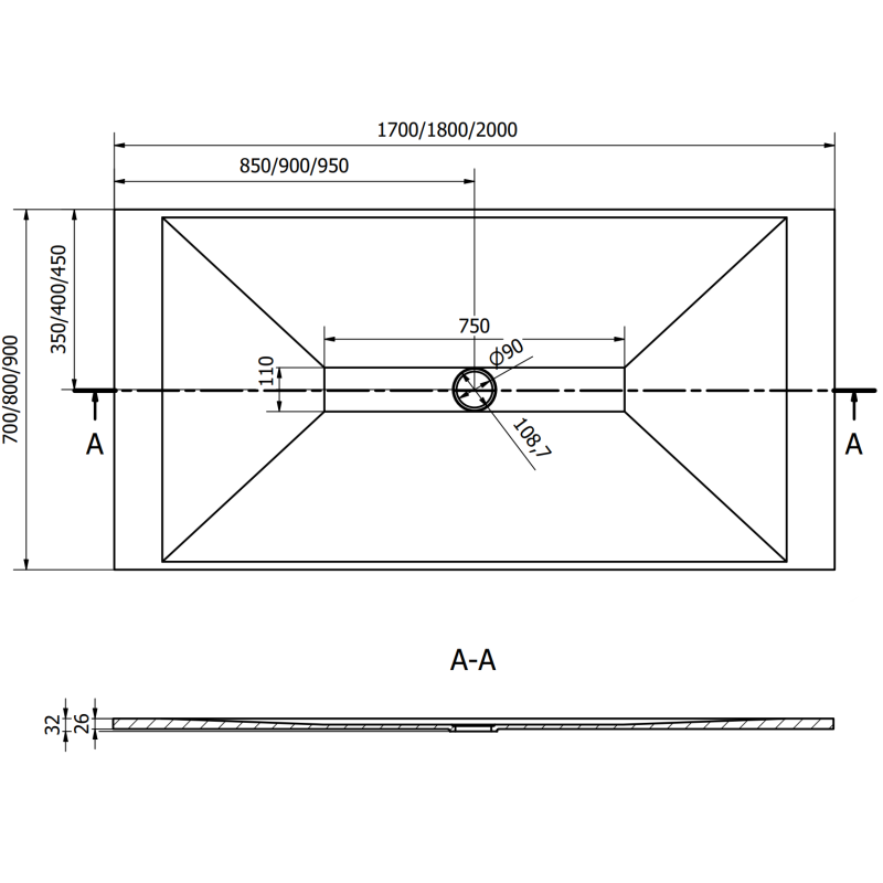 Mexen Toro Rectangular Shower Tray SMC 170 x 70 cm, White - 43107017