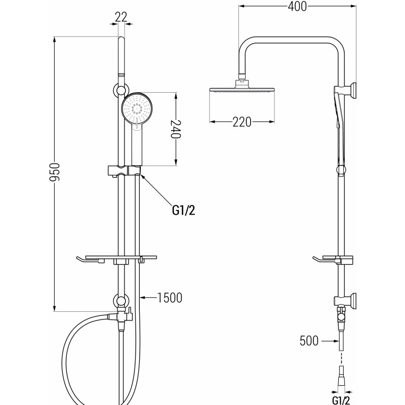 Mexen T40 Duschsäule, gun grau gebürstet - 798404093-66