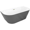 Mexen Oris freistehende wandmontierte gerillte Badewanne 150 x 75 cm, weiß/grau, goldener Überlauf - 52871507562-50