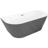 Mexen Oris vasca da bagno freestanding a parete scanalata 150 x 75 cm, bianca/grigia, troppopieno dorato - 52871507562-50