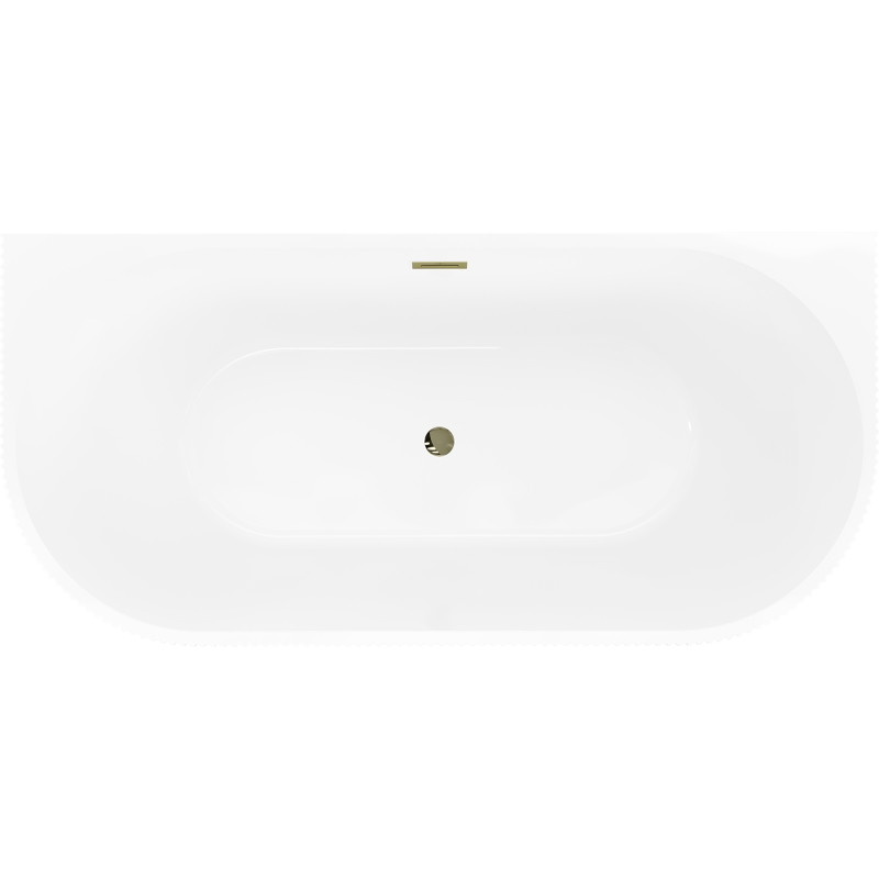 Mexen Oris bañera independiente adosada acanalada 150 x 75 cm, blanca/gris, rebosadero dorado - 52871507562-50