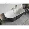 Mexen Oris freistehende wandmontierte gerillte Badewanne 150 x 75 cm, weiß/grau, goldener Überlauf - 52871507562-50