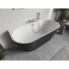 Mexen Oris vrijstaande badkuip tegen de wand met groeven 150 x 75 cm, wit/grijs, overloop goud - 52871507562-50