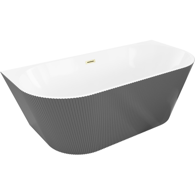 Mexen Oris freistehende geriffelte Wanne an der Wand, 150 x 75 cm, weiß/grau, Überlauf gebürstet gold - 52871507562-55