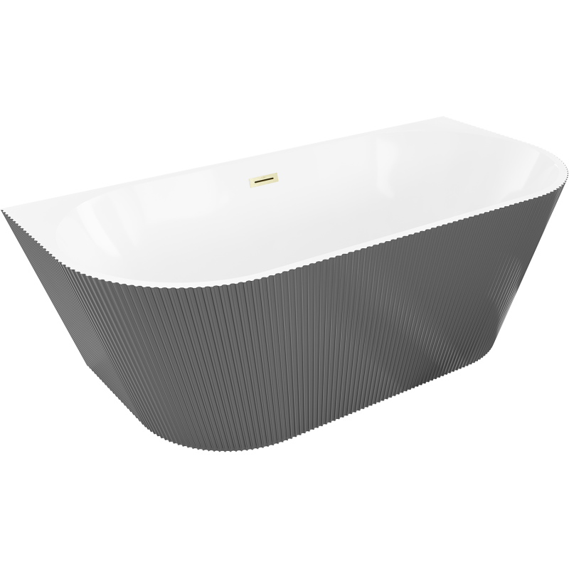 Mexen Oris freistehende Wandbadewanne geriffelt 150 x 75 cm, weiß/grau, Überlauf gold gebürstet - 52871507562-55