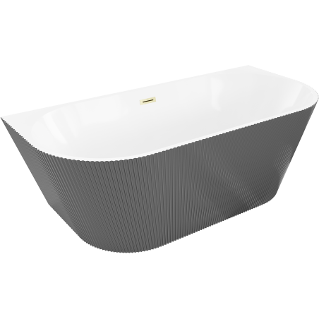 Mexen Oris vasca da bagno freestanding a parete scanalata 150 x 75 cm, bianca/grigia, troppo pieno dorato spazzolato