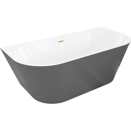 Mexen Oris vrijstaande geribbelde badkuip 150 x 75 cm, wit/grijs, goud geborstelde overloop - 52871507562-55