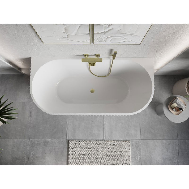 Mexen Oris bañera exenta adosada acanalada 150 x 75 cm, blanca/gris, rebosadero dorado cepillado - 52871507562-55