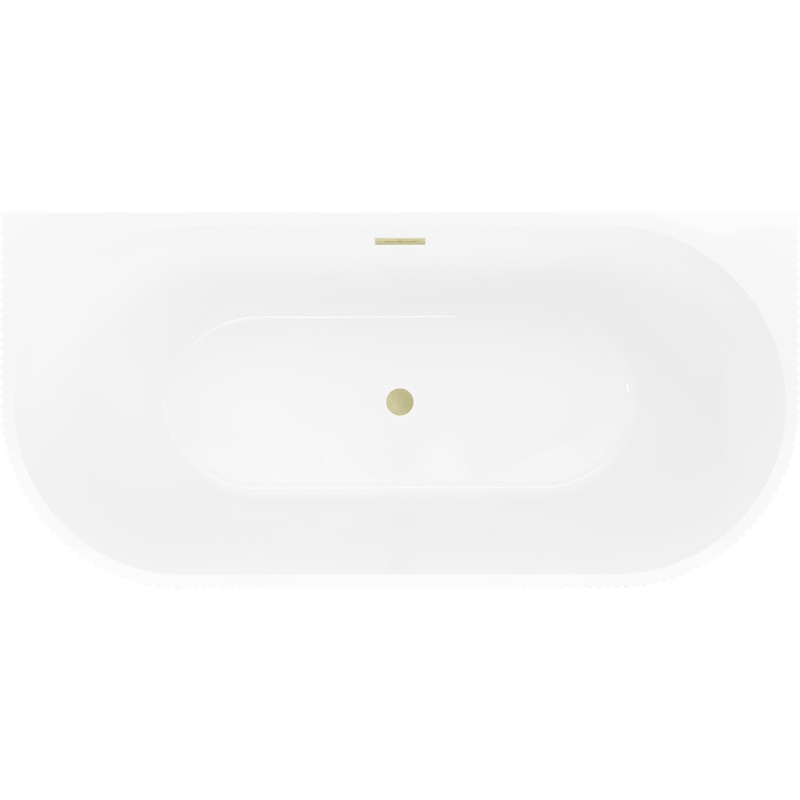 Mexen Oris freistehende geriffelte Wanne an der Wand, 150 x 75 cm, weiß/grau, Überlauf gebürstet gold - 52871507562-55