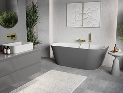 Mexen Oris freistehende Wandbadewanne geriffelt 150 x 75 cm, weiß/grau, Überlauf gold gebürstet - 52871507562-55