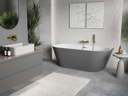 Mexen Oris vrijstaande geribbelde badkuip 150 x 75 cm, wit/grijs, goud geborstelde overloop - 52871507562-55