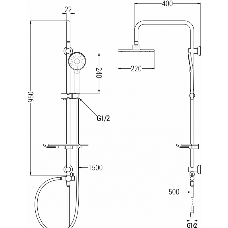 Mexen T40 douchekolom, goudkleurig - 798404093-50