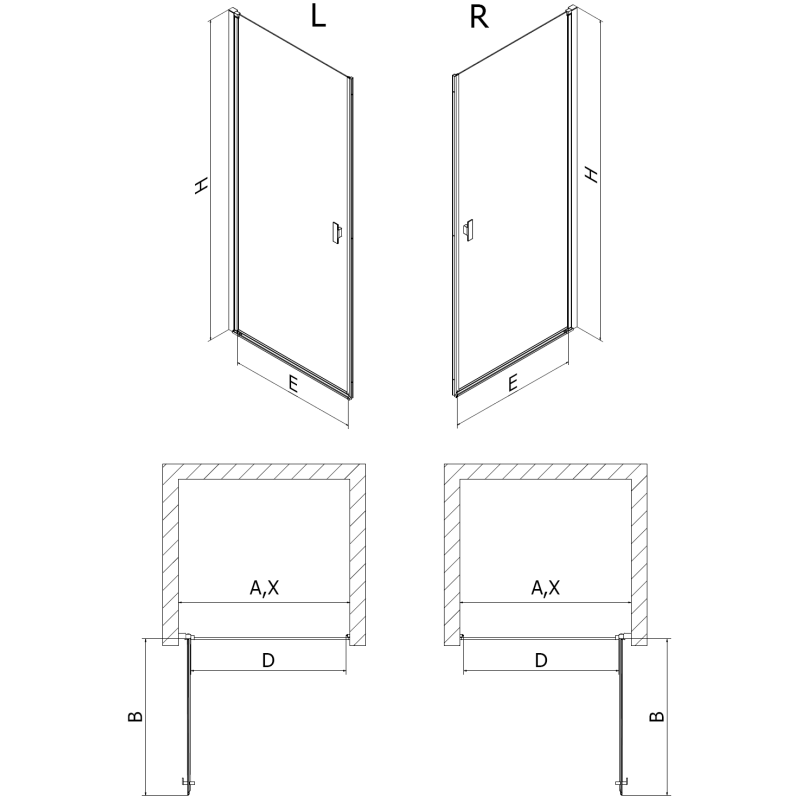 Mexen Mist-B draaideur douchedorpel rechts 80 cm, zwart raster, zwart - 8A2-080-000-70-77-P