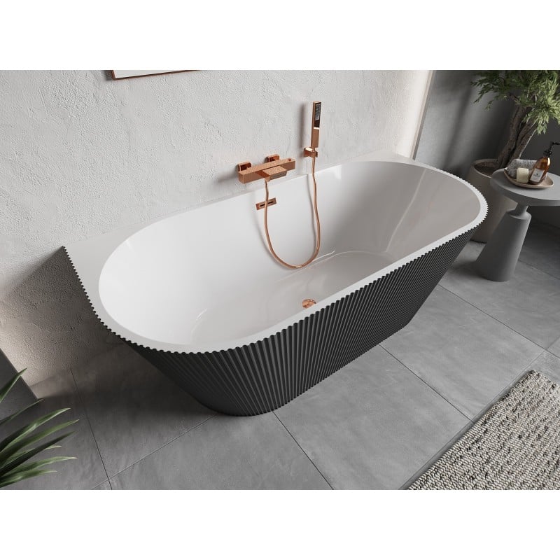 Mexen Oris baignoire autoportante adossée rainurée 150 x 75 cm, blanc/gris, trop-plein or rose - 52871507562-60