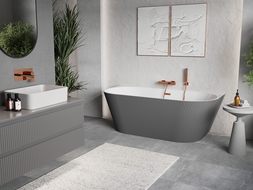 Mexen Oris freistehende geriffelte Wanne an der Wand 150 x 75 cm, weiß/grau, Überlauf Roségold - 52871507562-60