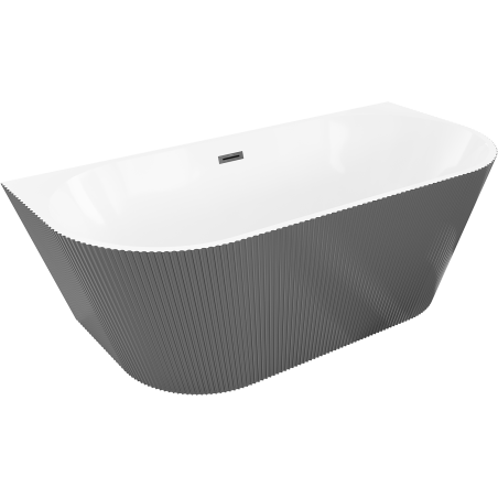 Mexen Oris baignoire autoportante murale rainurée 150 x 75 cm, blanc/gris, trop-plein noir - 52871507562-70
