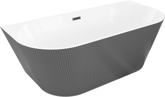 Mexen Oris freistehende Riffelbadewanne 150 x 75 cm, weiß/grau, schwarzer Überlauf - 52871507562-70