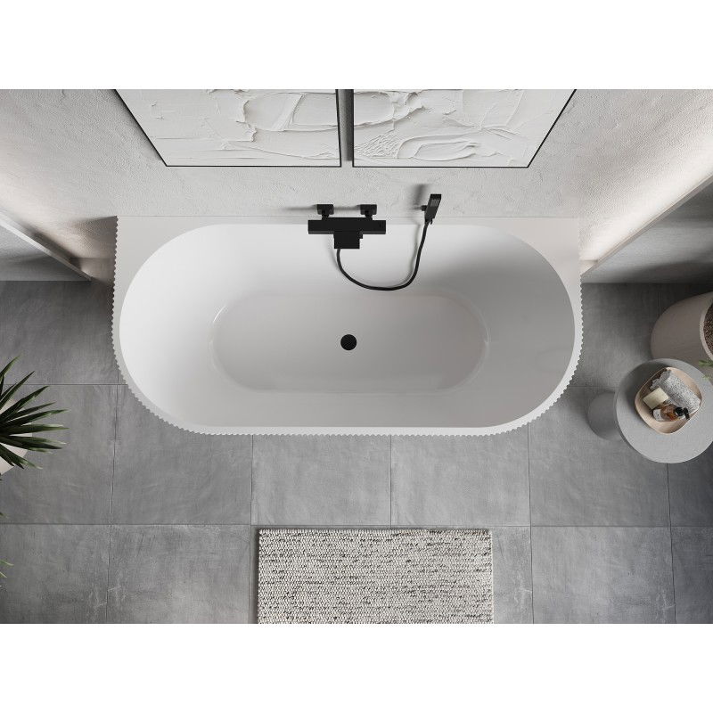 Mexen Oris banheira de piso encostada ranhurada 150 x 75 cm, branca/cinza, transbordo preto - 52871507562-70