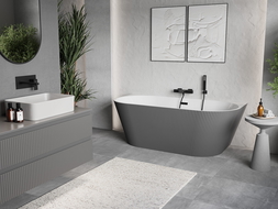 Mexen Oris freistehende Riffelbadewanne 150 x 75 cm, weiß/grau, schwarzer Überlauf - 52871507562-70