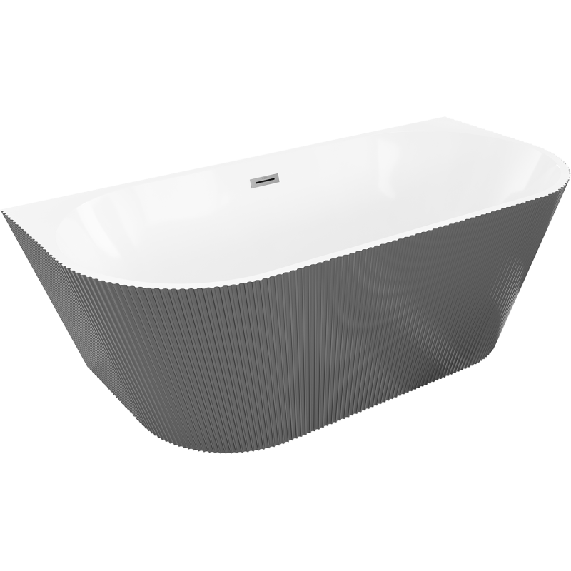 Mexen Oris vrijstaande wandbadkuip geribbeld 150 x 75 cm, wit/grijs, overloop gun metal - 52871507562-95