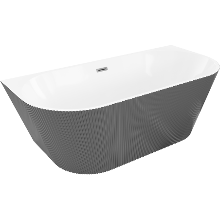 Mexen Oris vrijstaande wandbadkuip geribbeld 150 x 75 cm, wit/grijs, overloop gun metal - 52871507562-95
