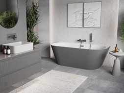Mexen Oris vrijstaande wandbadkuip geribbeld 150 x 75 cm, wit/grijs, overloop gun metal - 52871507562-95