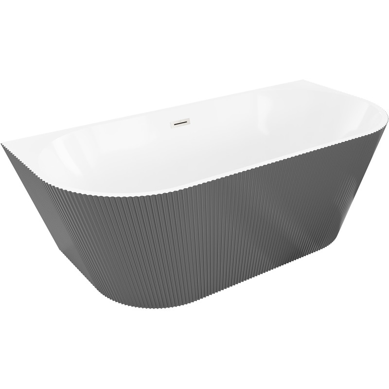 Mexen Oris freestanding wall-adjacent fluted bath 150 x 75 cm, white/grey, brushed nickel overflow - 52871507562-97