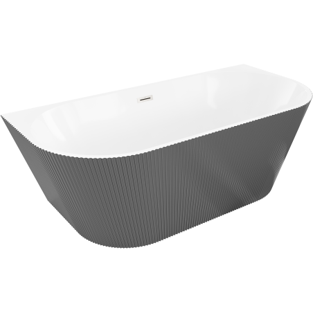 Mexen Oris freestanding wall-adjacent fluted bath 150 x 75 cm, white/grey, brushed nickel overflow - 52871507562-97