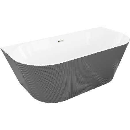 Mexen Oris freistehende Wandbadewanne gerillt 150 x 75 cm, weiß/grau, Überlauf gebürstet Nickel - 52871507562-97