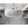 Mexen Oris freistehende Wandbadewanne gerillt 150 x 75 cm, weiß/grau, Überlauf gebürstet Nickel - 52871507562-97