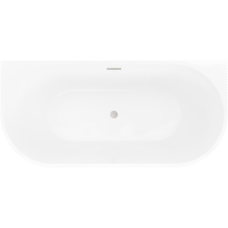 Mexen Oris freestanding wall-adjacent fluted bath 150 x 75 cm, white/grey, brushed nickel overflow - 52871507562-97