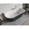 Mexen Oris baignoire autoportante adossée rainurée 150 x 75 cm, blanc/gris, trop-plein en nickel brossé - 52871507562-97