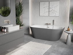 Mexen Oris freistehende Wandbadewanne gerillt 150 x 75 cm, weiß/grau, Überlauf gebürstet Nickel - 52871507562-97