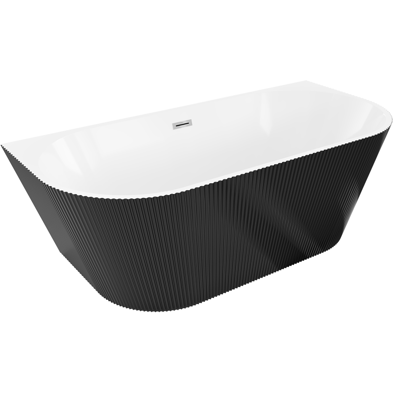 Mexen Oris freistehende, wandmontierte geriffelte Badewanne 150 x 75 cm, weiß/schwarz, Überlauf chrom - 52871507575-01