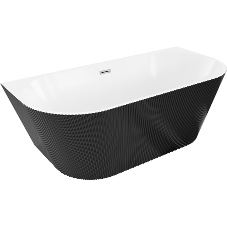 Mexen Oris freistehende, wandmontierte geriffelte Badewanne 150 x 75 cm, weiß/schwarz, Überlauf chrom - 52871507575-01