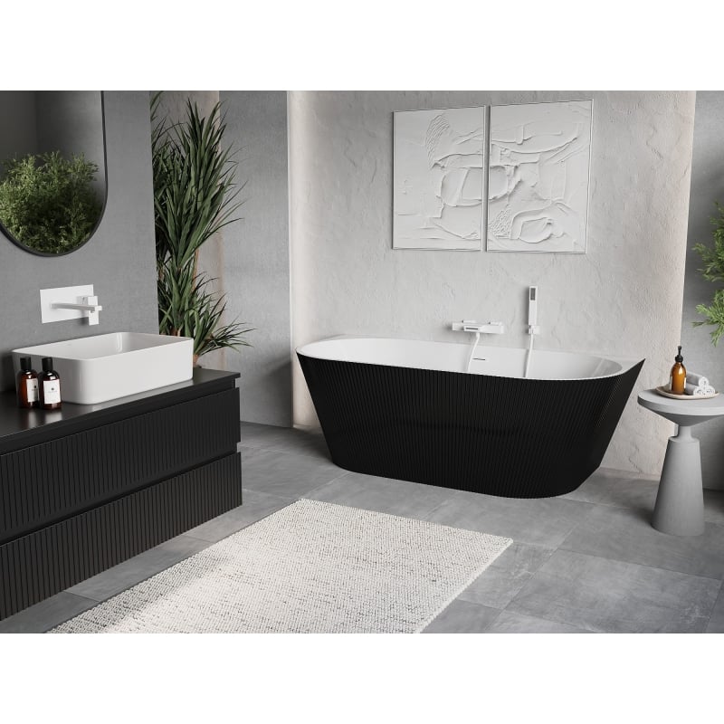 Mexen Oris vanni vaba seisev seinaga sooneline 150 x 75 cm, valge/must, ülevoolu valge - 52871507575-20