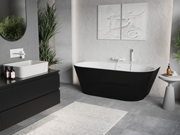 Mexen Oris freistehende randlose Badewanne 150 x 75 cm, weiß/schwarz, weißer Überlauf - 52871507575-20