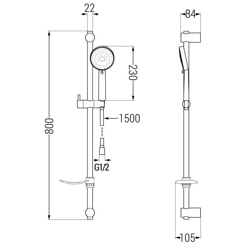 Mexen DF75 verstellbares schwarzes Duschset - 785754582-70