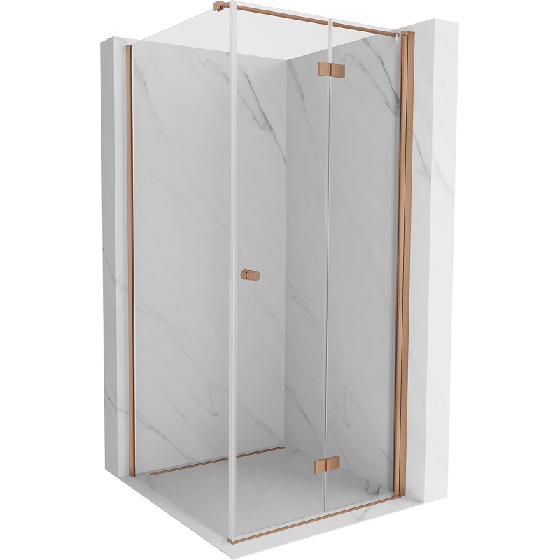 Mexen Mist-F folding shower enclosure right 80 x 80 cm, transparent, brushed copper - 8A6T-080-080-65-00-P