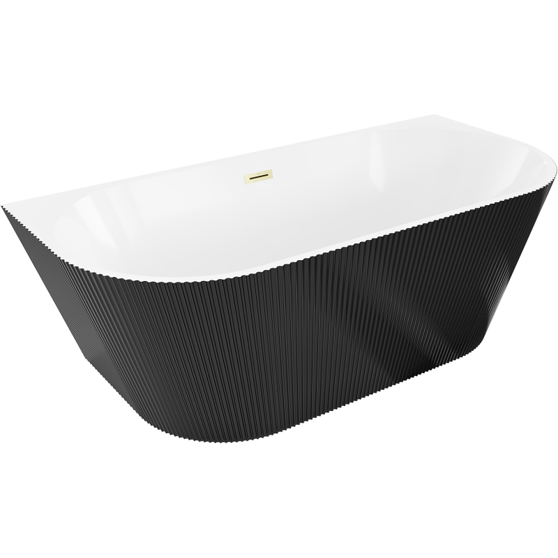 Mexen Oris freistehende Wandbadewanne geriffelt 150 x 75 cm, weiß/schwarz, Überlauf gold gebürstet - 52871507575-55
