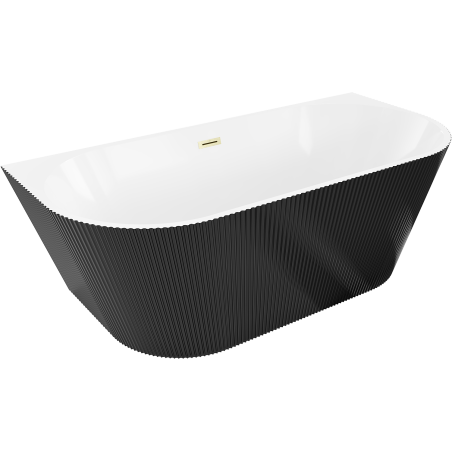 Mexen Oris freistehende Wandbadewanne geriffelt 150 x 75 cm, weiß/schwarz, Überlauf gold gebürstet - 52871507575-55