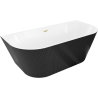 Mexen Oris baignoire autoportante adossée côtelée 150 x 75 cm, blanc/noir, trop-plein or brossé - 52871507575-55