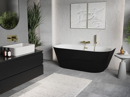 Mexen Oris freistehende Wandbadewanne geriffelt 150 x 75 cm, weiß/schwarz, Überlauf gold gebürstet - 52871507575-55