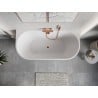 Mexen Oris freistehende Wandbadewanne gerillt 150 x 75 cm, weiß/schwarz, Überlauf Roségold - 52871507575-60